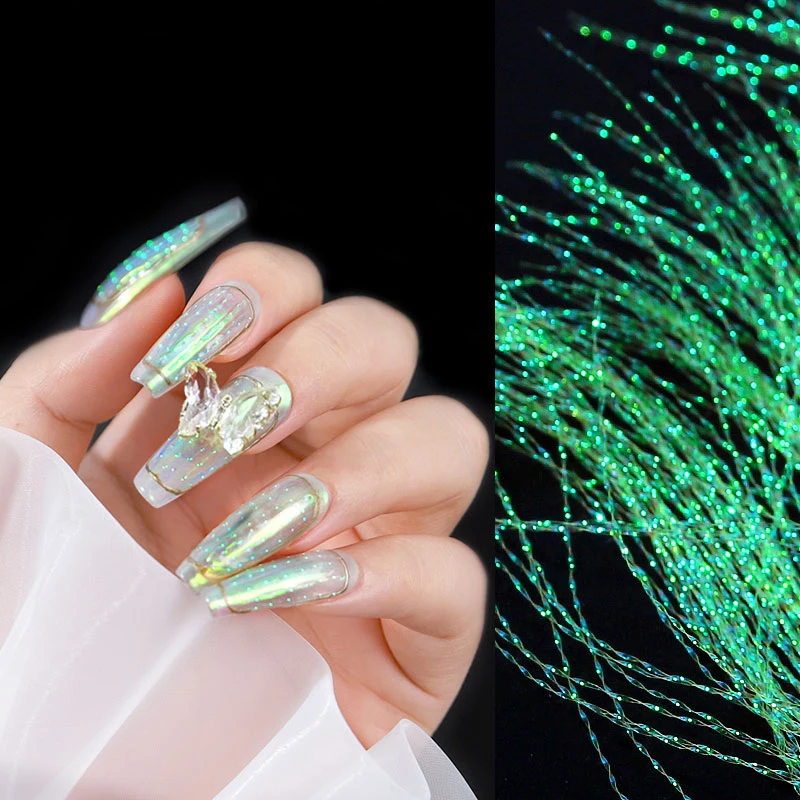 1 упаковка наконечников для нейл-арта с флуоресцентной нитью, украшение из голографического разноцветного шелка, Модный дизайн ногтей 