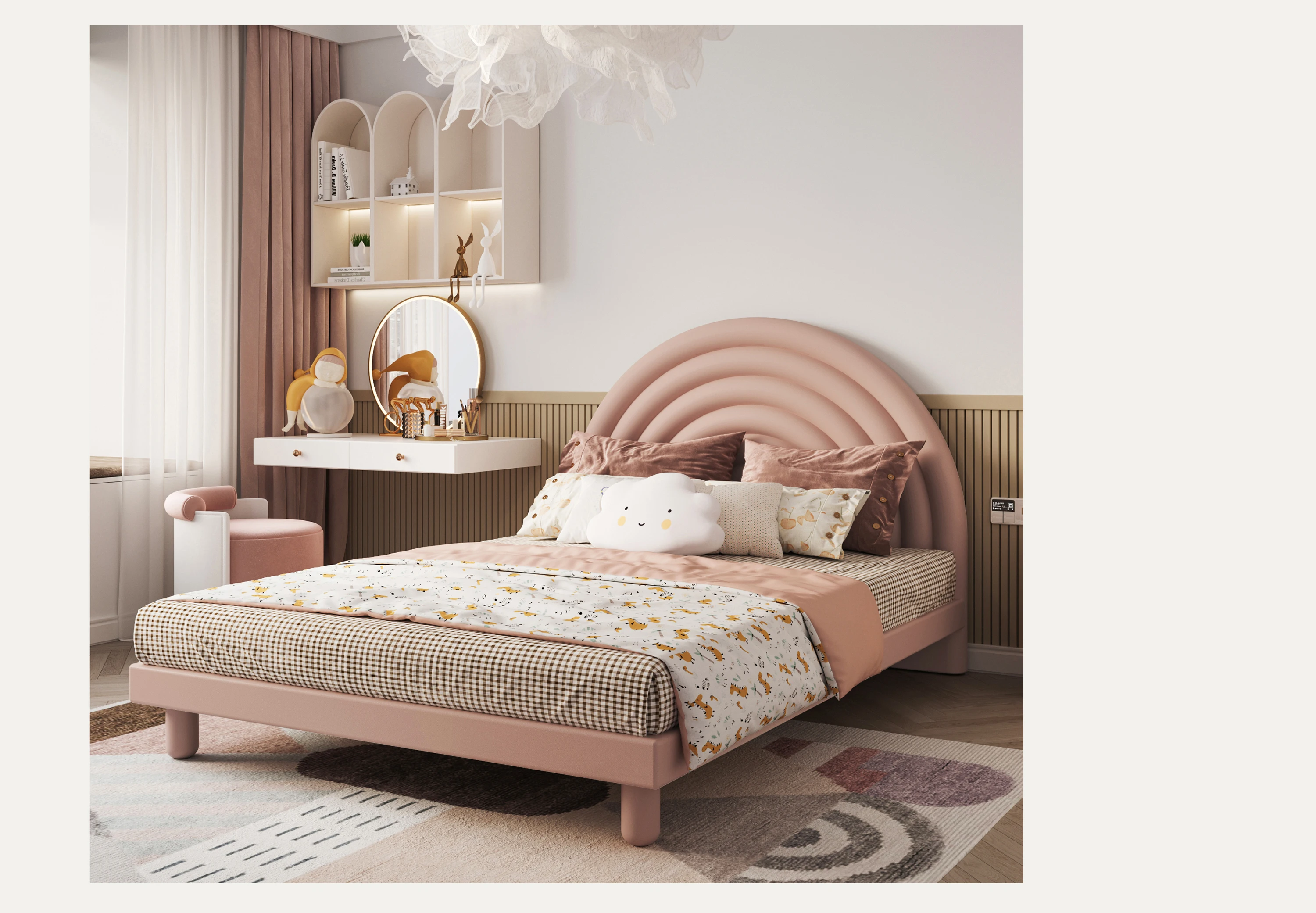 Детская кровать lollipop из цельного дерева/ кровать с регулируемым краем/светло-роскошный кремовый стиль