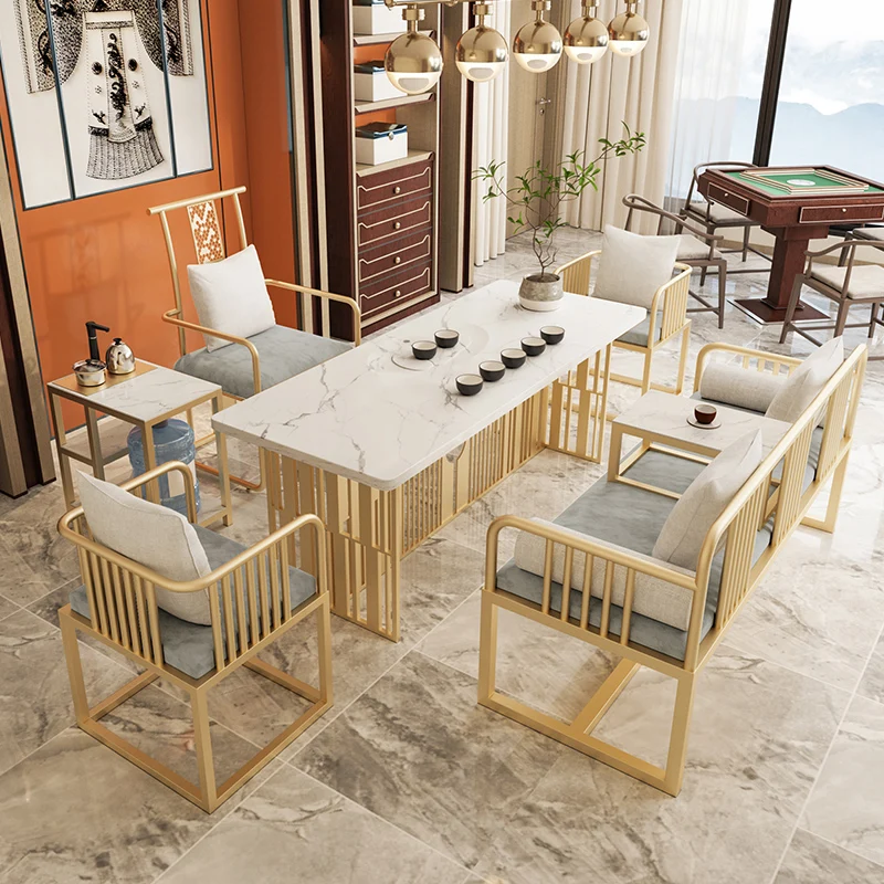 Индивидуальный набор для чайного столика и стула в новом китайском стиле, интегрированный простой мраморный чайный столик Zen Beauty salon light luxur