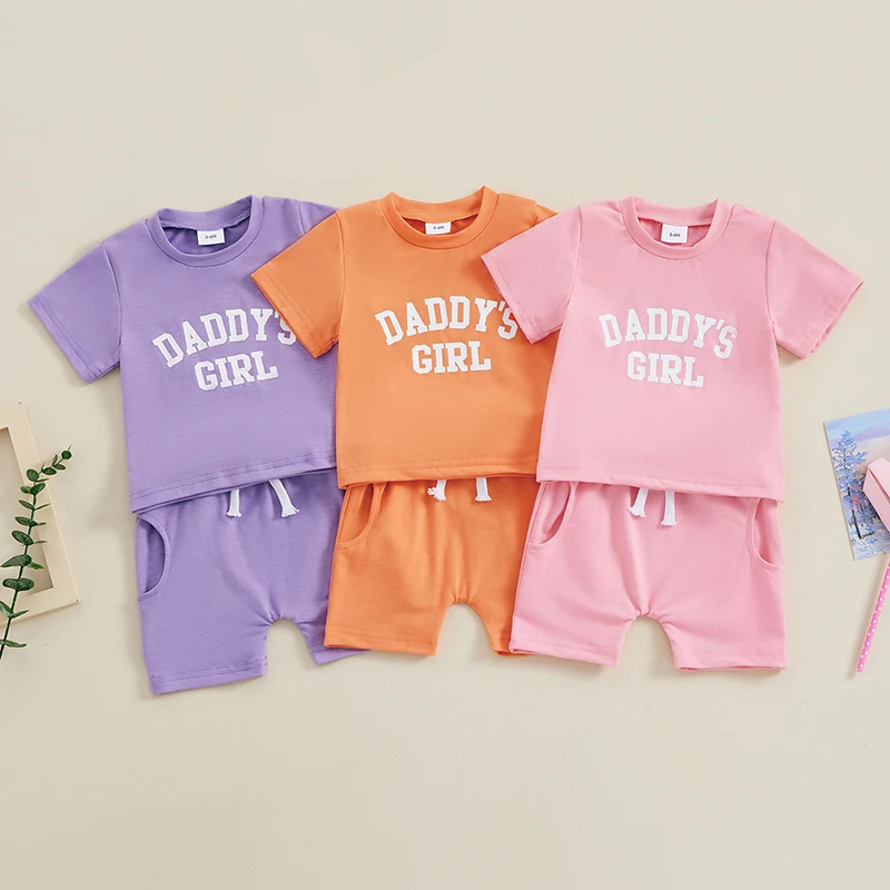 Комплект шорт для маленьких девочек от 0 до 3 лет, футболка с короткими рукавами и буквенным принтом, шорты с эластичной резинкой на талии, летний комплект из 2 предметов