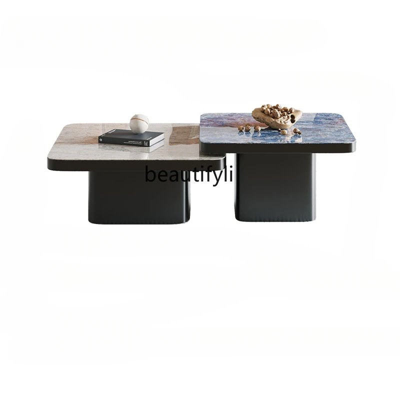Легкий роскошный журнальный столик Pandora с каменной плитой в итальянском стиле, современная гостиная небольшой квартиры, Простое сочетание квадратных размеров