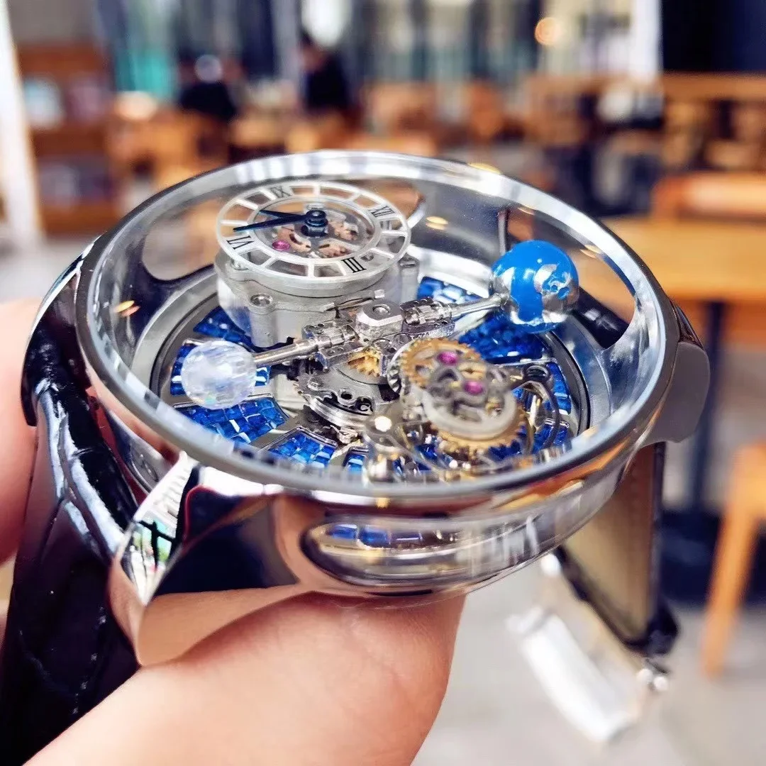 Ограниченная серия кожаных часов celestial body l Tourbillon, водонепроницаемые, темные, для отдыха, многофункциональные вращающиеся мужские часы
