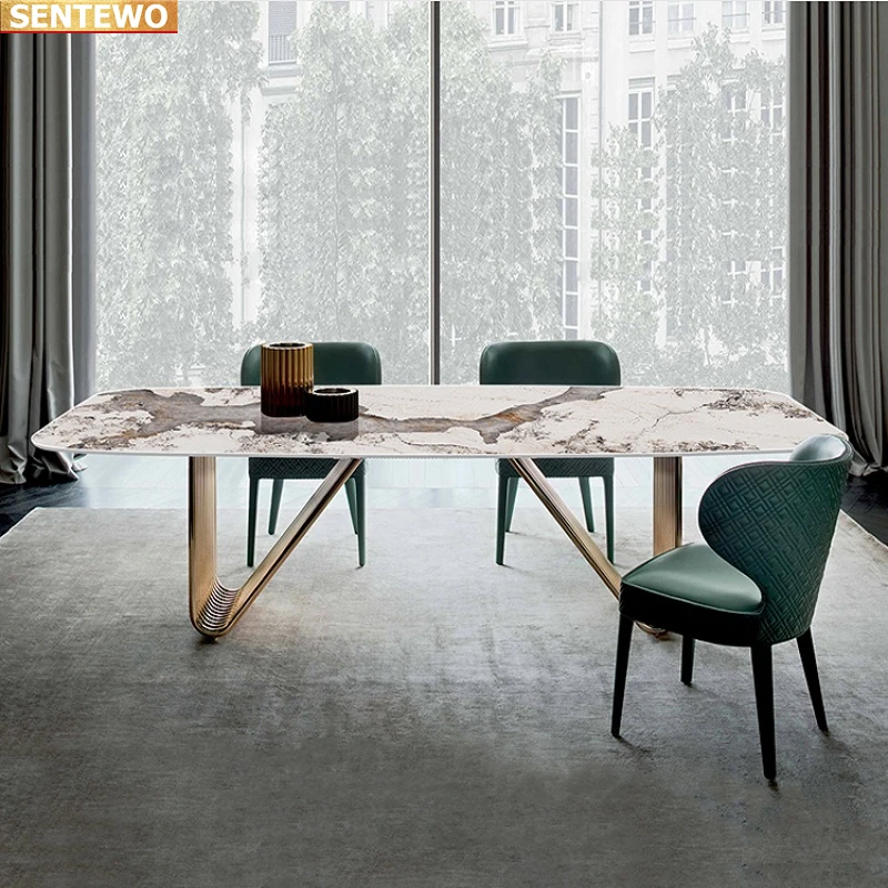 Роскошная дизайнерская кухня, мраморный обеденный стол из каменной плиты, 6 стульев, мебель mesa de jantar tisch, нержавеющая сталь, золотое основание